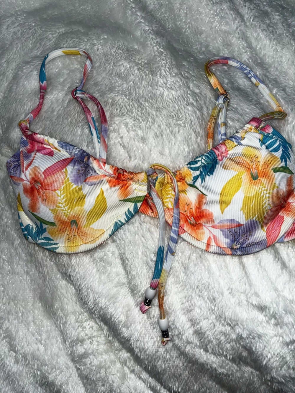 Tropical Floral Underwire Bikini Top — White Multi